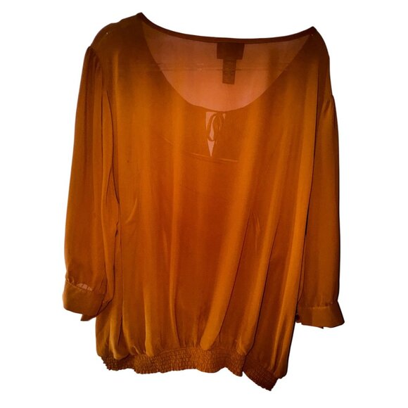 Mustard‎ Yellow Plus Size 2X Ruffle Boho Blouse Polyester Peasant Top Casual - Picture 2 of 6